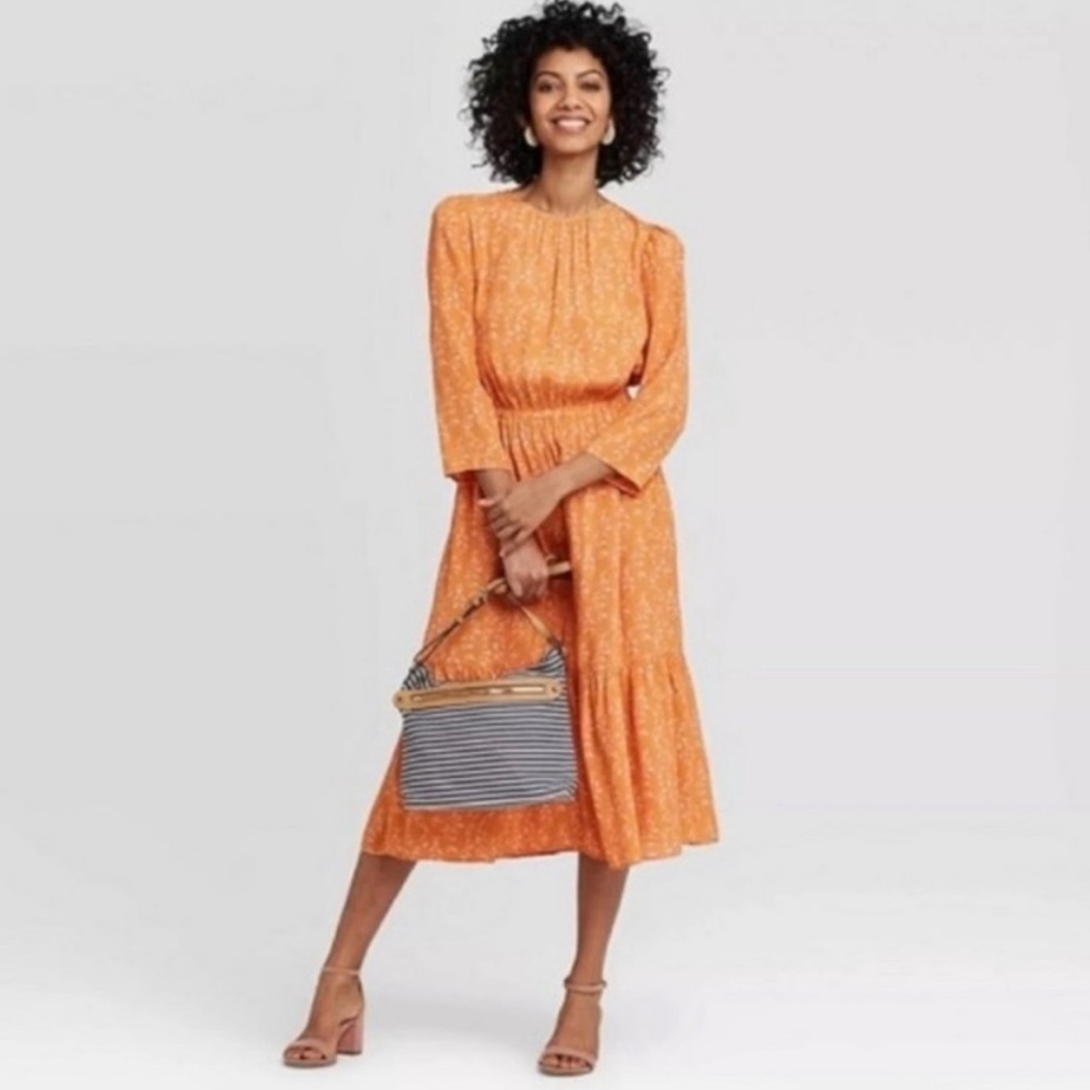 A new day orange printed midi dress m - Picture 2 of 7